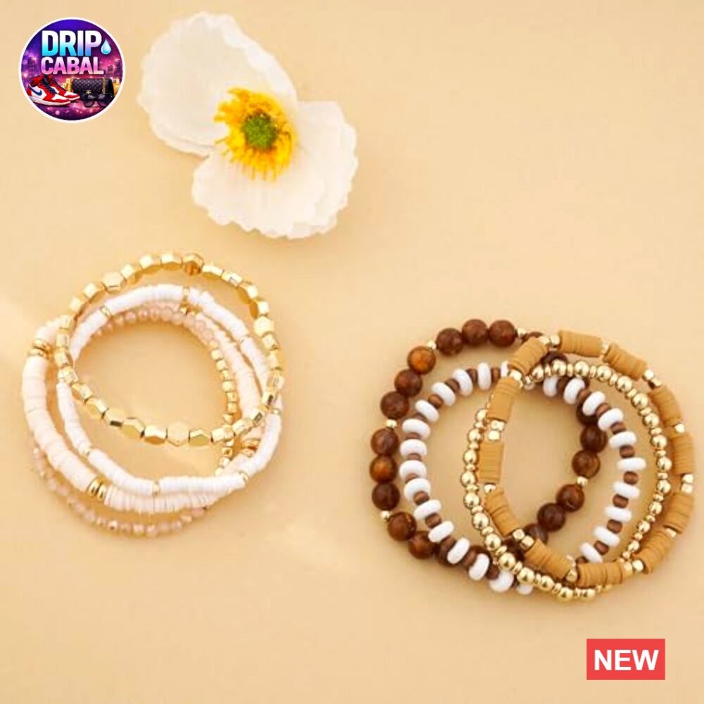 Boho Stretch Bead Bracelets Stackable Gold Plated… - image 3